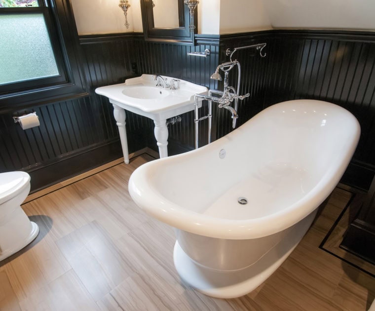 clean bathroom white sink bathtub toilet