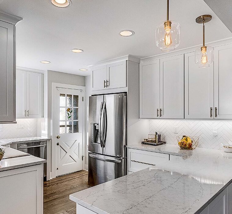 Seattle country kitchen remodel with wood cabinets and open island